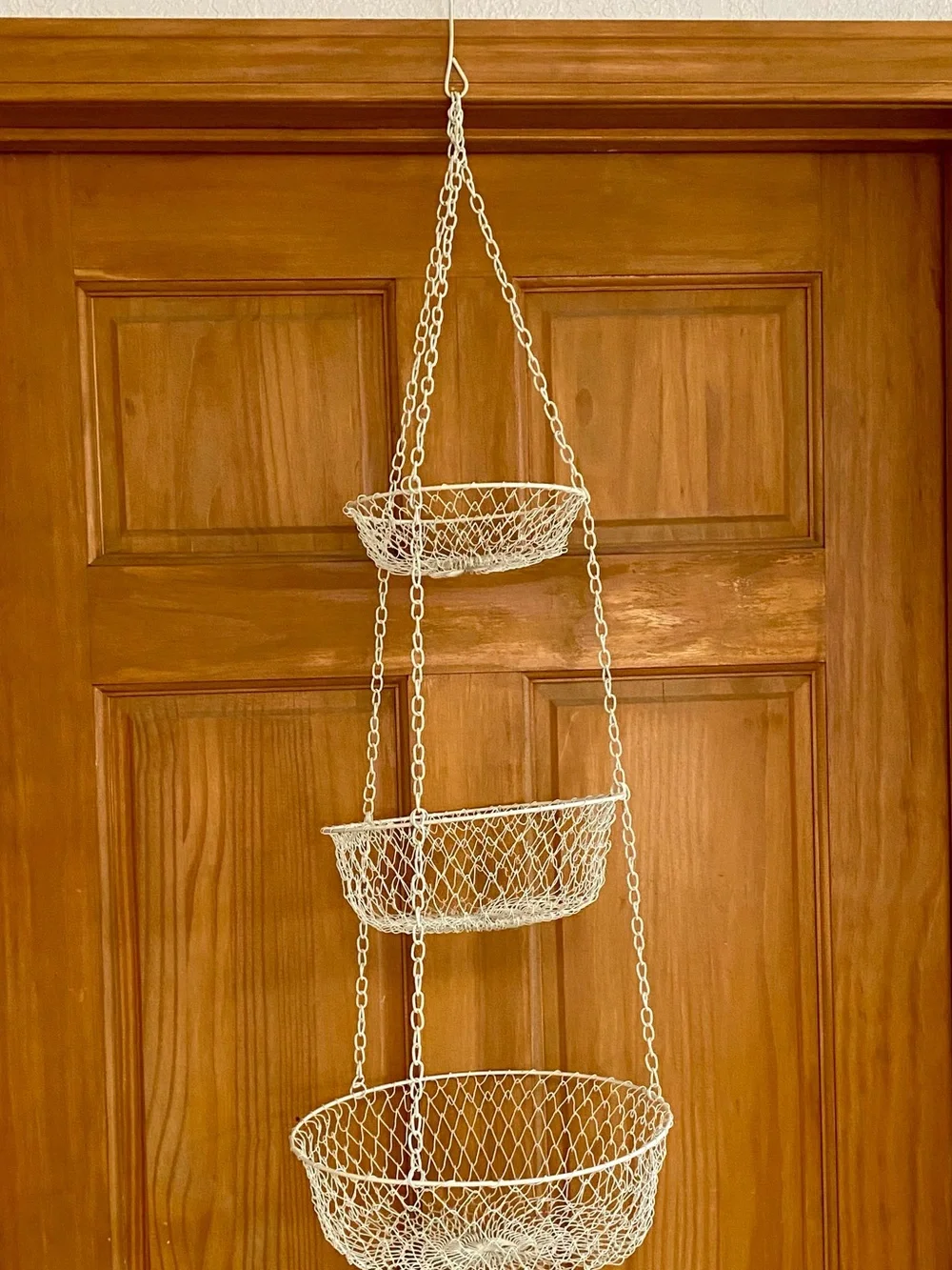 Vintage 3 Tier Wire Hanging Fruit Basket Collapsible Kitchen Storage OFF WHITE